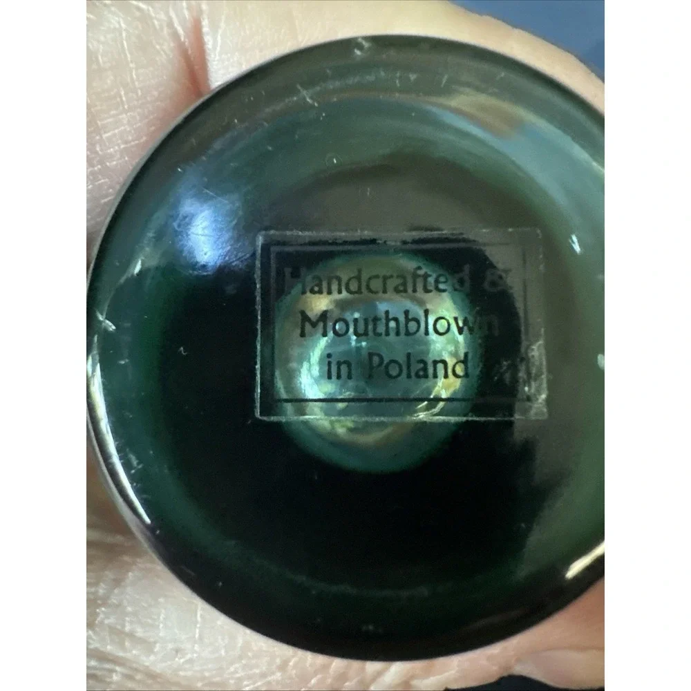 Green Glass Vase Poland Handcrafted &‎ Mouthblown Cylinder Bud Vase Art Glass